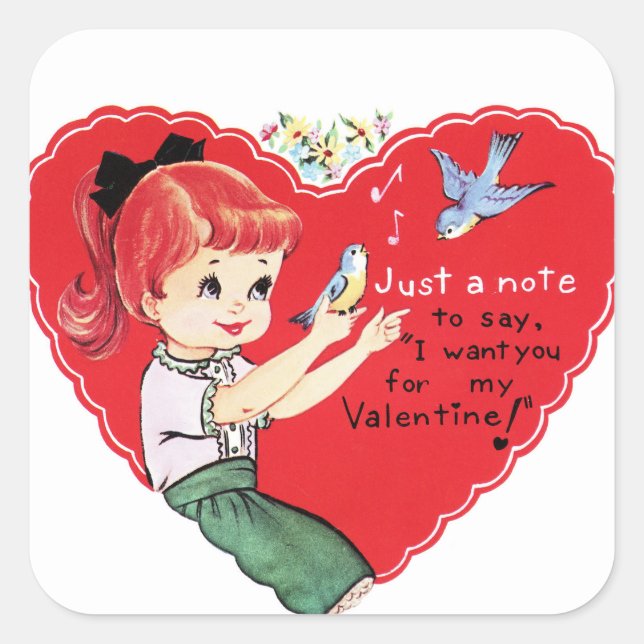 Cute Retro Valentine fille Vacances autocollant (Devant)