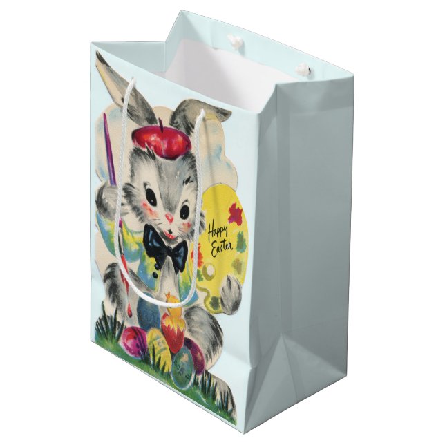 Cute retro vintage Easter bunny  Mittlere Geschenktüte (Vorderseite Schrägansicht)