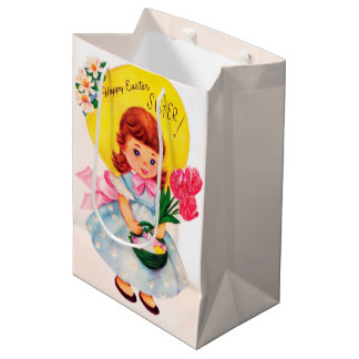 Cute retro vintage Happy Easter Sister Mittlere Geschenktüte