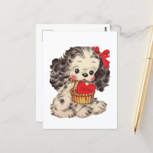 Cute retro vintage Valentine chien Carte postale