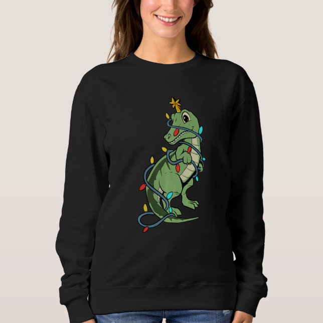 Cute Rex dinosaur as a Christmas tree Sweatshirt (Vorderseite)