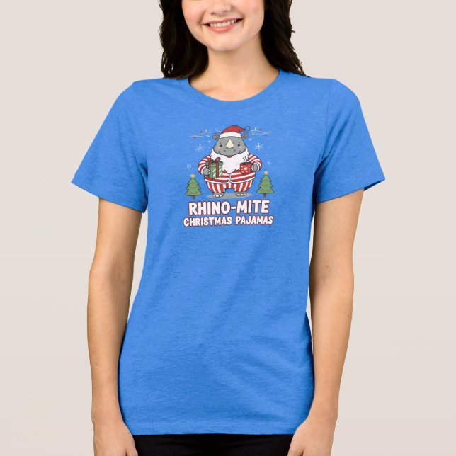 Cute Rhino Christmas Pajamas PNG | Funny Holiday  Tri-Blend Shirt (Vorderseite)