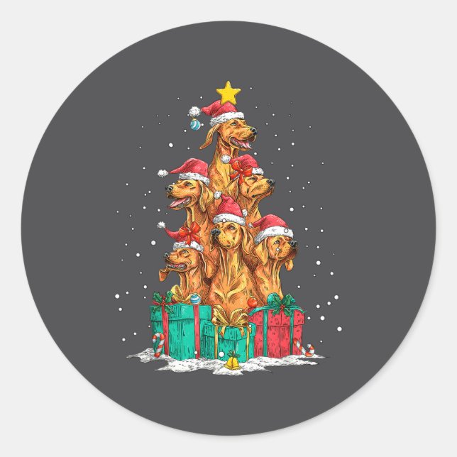 Cute Rhodesian Ridgeback Le Dog Christmas Tree Xma Runder Aufkleber (Vorderseite)