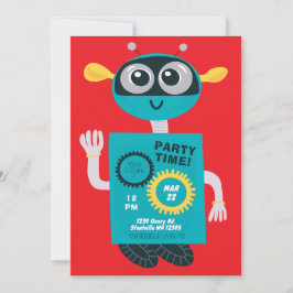 Cute Robot Boys Second Birthday Invitation Einladung