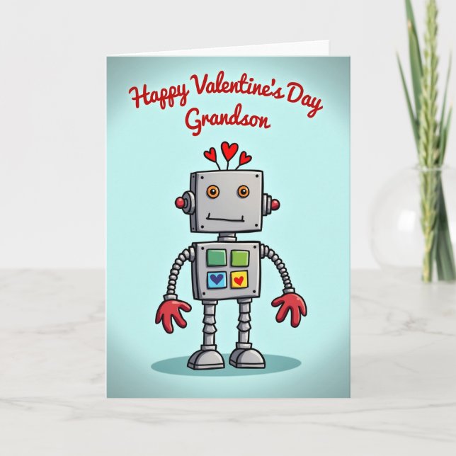 Cute Robot Grandson Valentines Day Card Karte (Vorderseite)