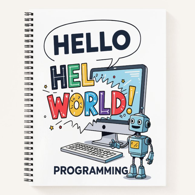 Cute Robot Hello World Programmer Notebook  Notizbuch (Vorderseite)