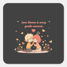Cute Romantic Anime Couple - Love Moment Quadratischer Aufkleber