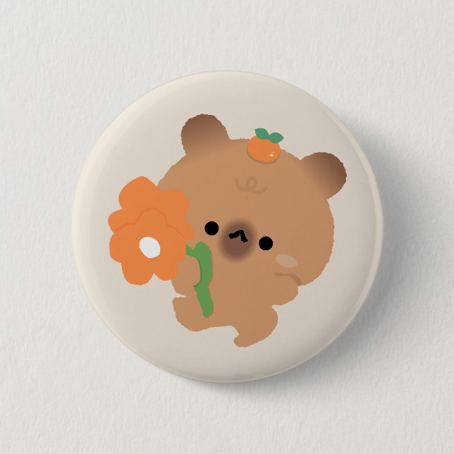 Cute Romantic Capybara Button (Vorderseite)