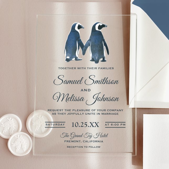 Cute Romantic Couple Penguin Wedding Invitation Acryleinladungen (Von Creator hochgeladen)