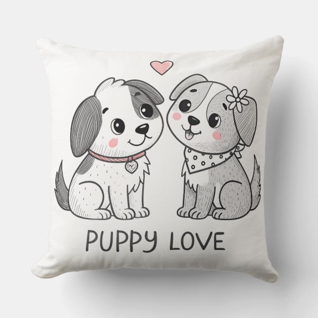 Cute Romantic Puppy Love Valentine Kissen (Vorderseite)