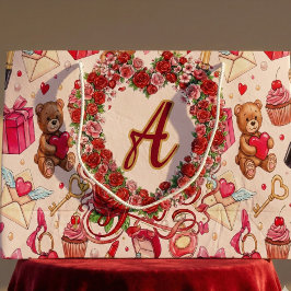 Cute Romantic Red & Pink Watercolor Love Pattern Große Geschenktüte