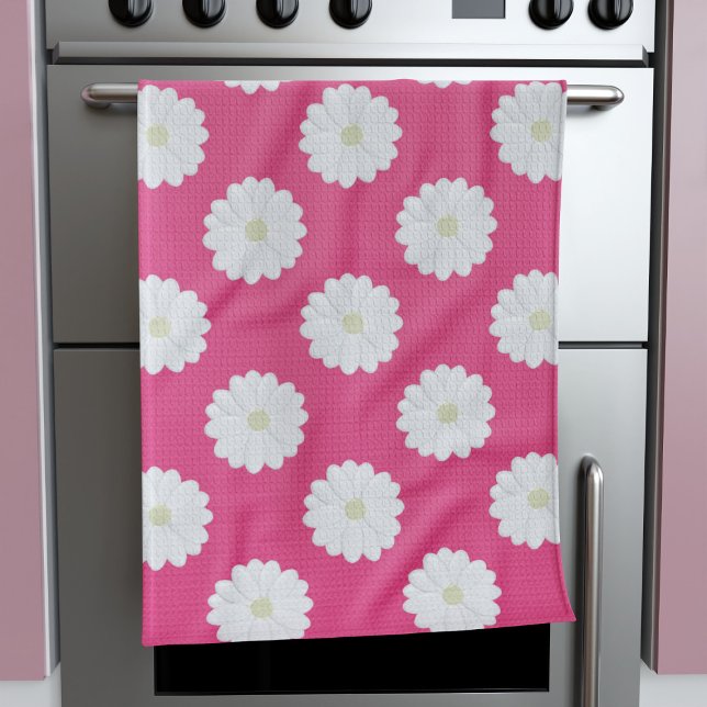 Cute Rose Blanc Fleur Motif Serviette de cuisine (A pretty pink kitchen towel with daisies. Perfect!)
