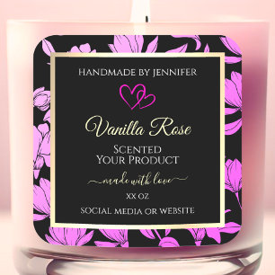 Cute rose et noir Floral produit Coeurs Étiquette