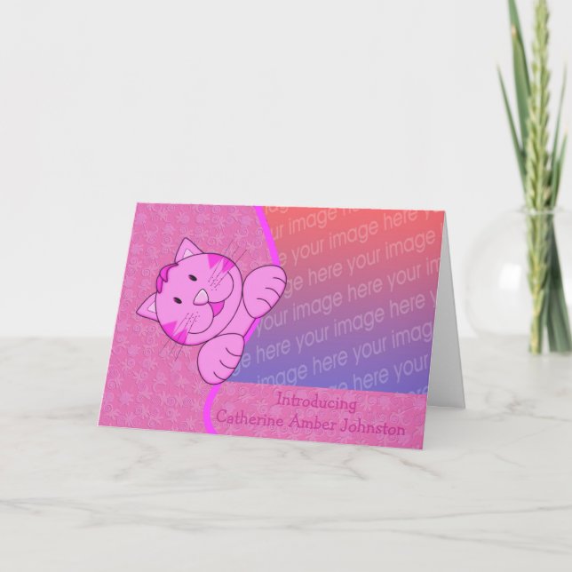 Cute rose Faire-part de naissance de chat (Devant)