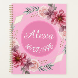 Cute Rose Floral Wreath Planificateur d'anniversai