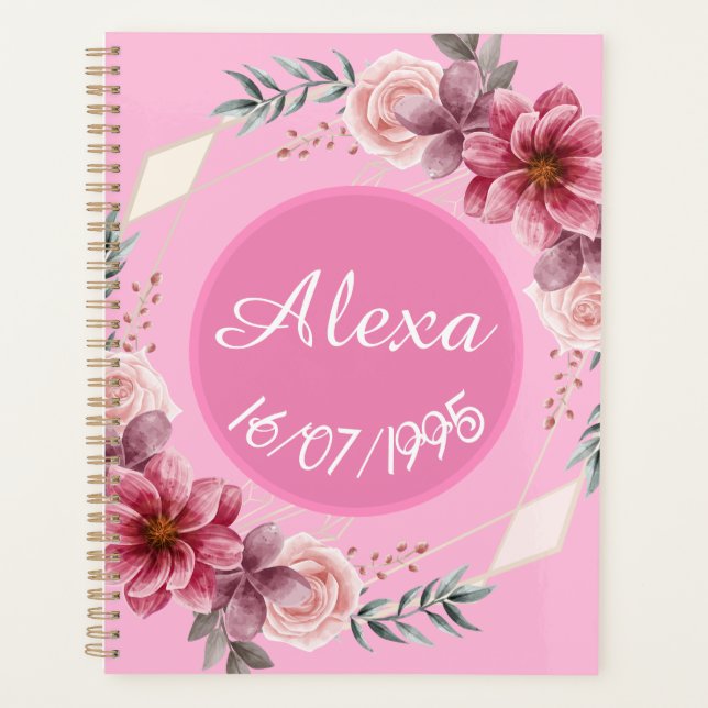Cute Rose Floral Wreath Planificateur d'anniversai (Devant)