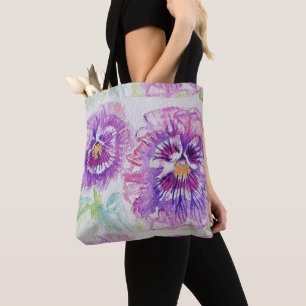 Cute Rose Girls Purple Pansy art Sac fourre-tout d