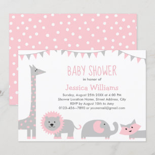 Cute rose Grey Animaux Baby shower Invitation Fill