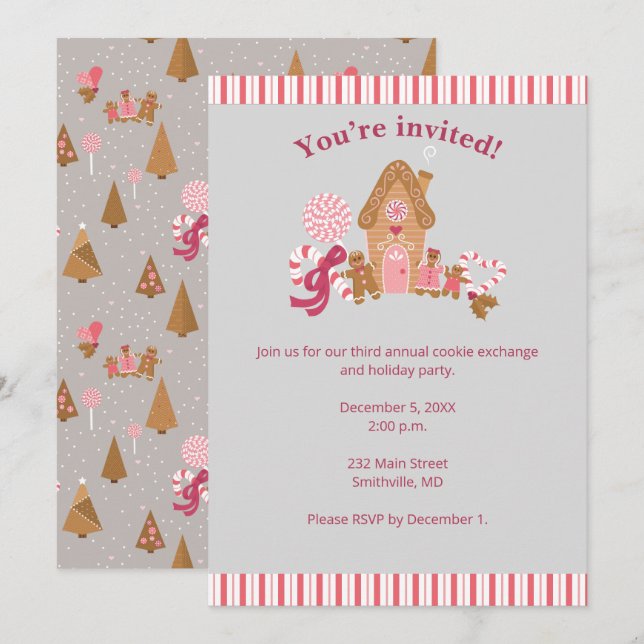 Cute Rose Grey Gingerpain Candy Invitation (Devant / Derrière)