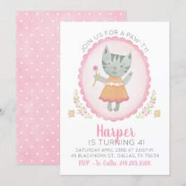 Cute Rose Kitty Chat Fille Anniversaire Invitation