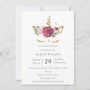 Cute Rose or floral Unicorn Baby shower Invitation