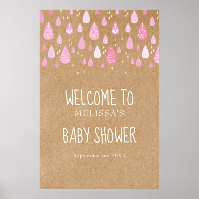 Cute Rose Raindrops Baby Girl Affiche de bienvenue (Devant)