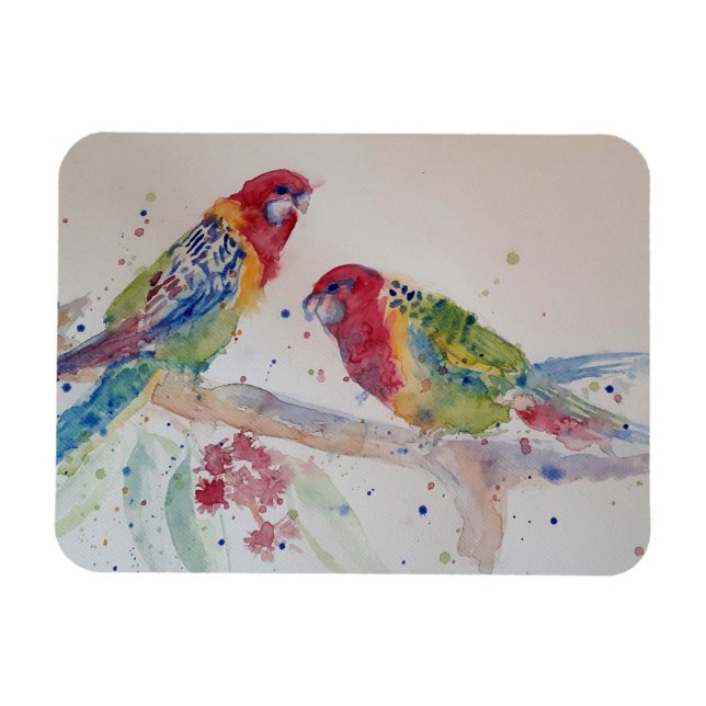 Cute Rosella Parrois oiseau Aquarelle Magnet d'art (Horizontal)