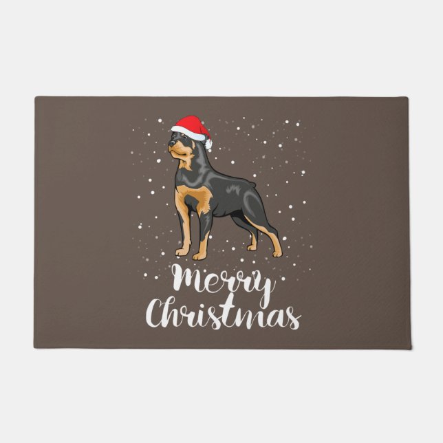 Cute Rottweiler Santa Hat Merry Christmas Costume Fußmatte (Vorderseite)