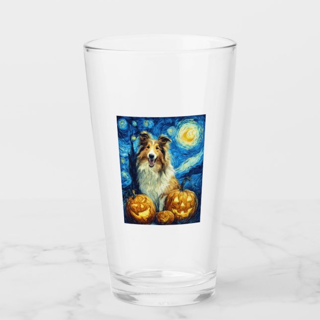 Cute Rough Collie Dog Halloween Jack O Lantern Pum Glas (Vorderseite)