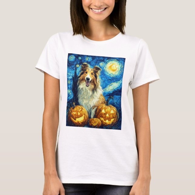 Cute Rough Collie Dog Halloween Jack O Lantern Pum T-Shirt (Vorderseite)