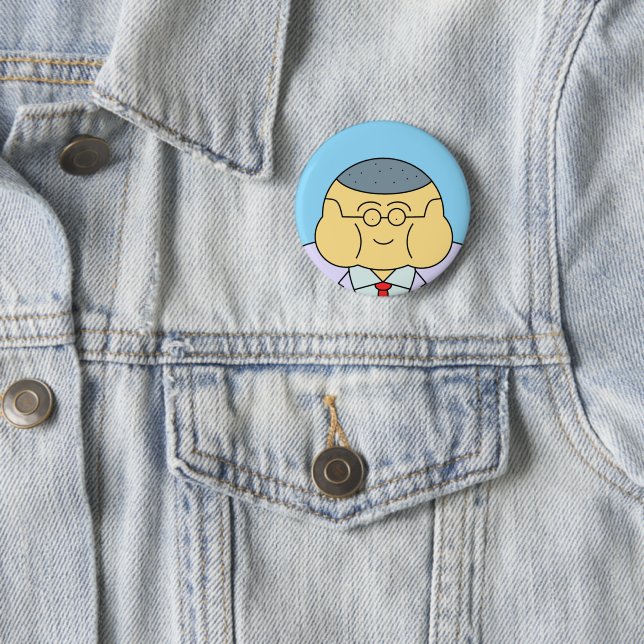 Cute Round Face Business Employee ID Badge Blue Button (Beispiel)