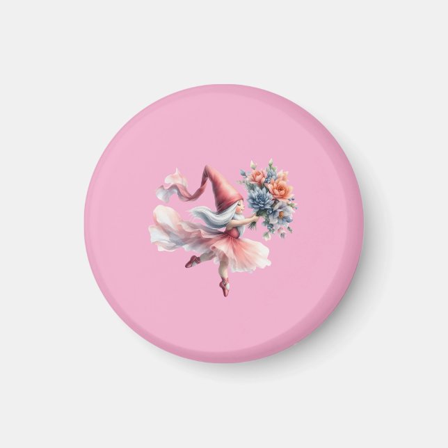 Cute Round Gnome in Pink Tutu Men's T-Shirt Magnet (Vorne)
