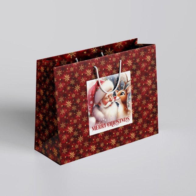 Cute Rudolph and Santa Kids Christmas Holiday Gift Große Geschenktüte (Cute Rudolph and Santa Kids Christmas Holiday Gift Bag

)