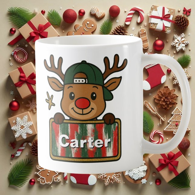 Cute Rudolph Green Cap Reindeer Mug for Boys Kaffeetasse (Cute Rudolph Green Cap Reindeer Mug for Boys
)