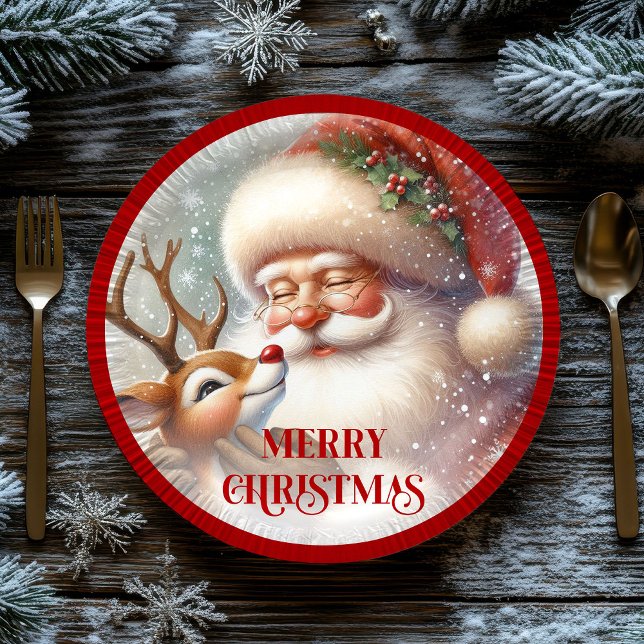 Cute Rudolph Red Nose Kids Christmas Paper Party   Pappteller (Cute Rudolph Red Nose Kids Christmas Paper Party Plates

)