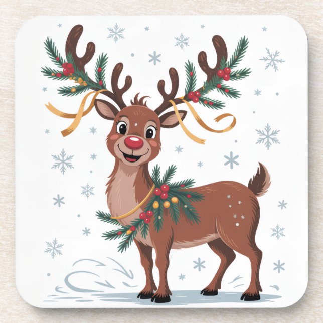 Cute Rudolph with Gold Accents Getränkeuntersetzer (Vorderseite)
