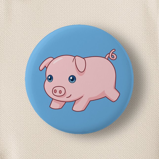 Cute Running Piglet Pig on Blue Button (Von Creator hochgeladen)