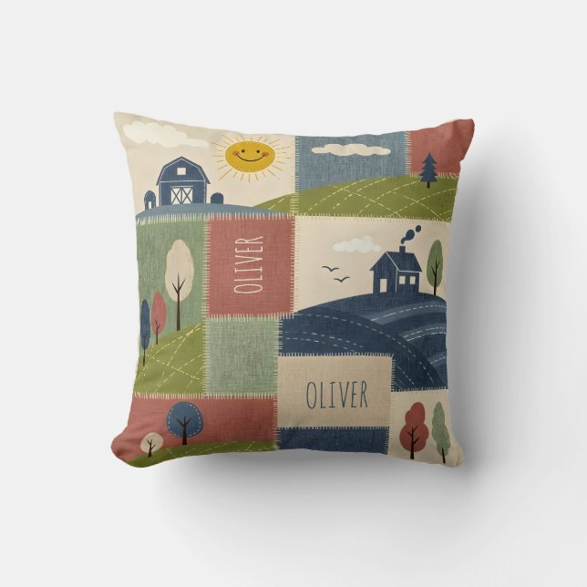 Cute Rustic Country Farmhouse Patchwork Kissen (Vorderseite)