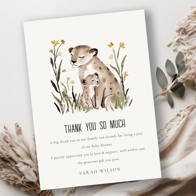 Cute Rustic Mum and Baby Tiger Foliage Baby Shower Dankeskarte (Von Creator hochgeladen)