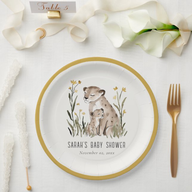 Cute Rustic Mum and Baby Tiger Foliage Baby Shower Pappteller (Hochzeit)