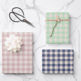 Cute Rustic Pink Green Blue Gingham Plaid Pattern Geschenkpapier Set