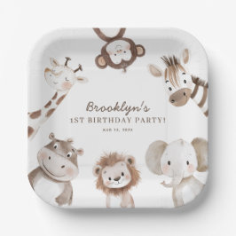 Cute Safari Animals Boy Birthday Party Kids Pappteller