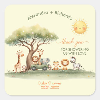 Cute safari animals gender neutral baby shower quadratischer aufkleber