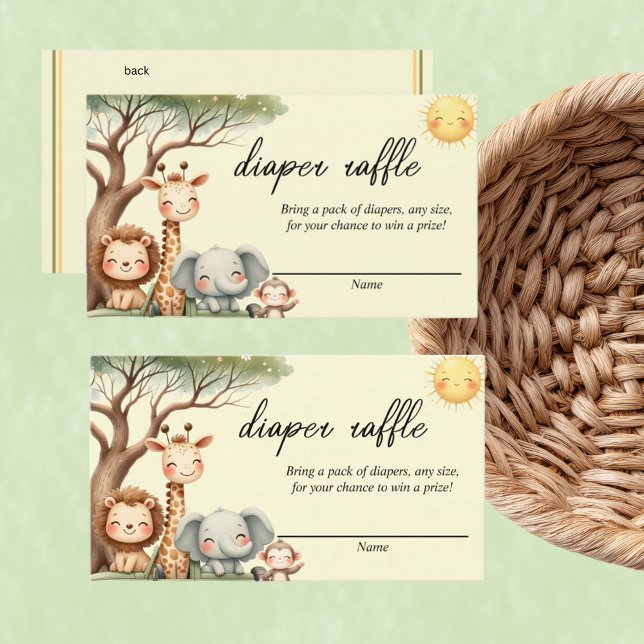 Cute Safari Animals gender neutral diaper raffle  Mitteilungskarte (Von Creator hochgeladen)