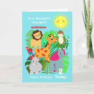Cute Safari Animals Grandson Bonne Carte Anniversa