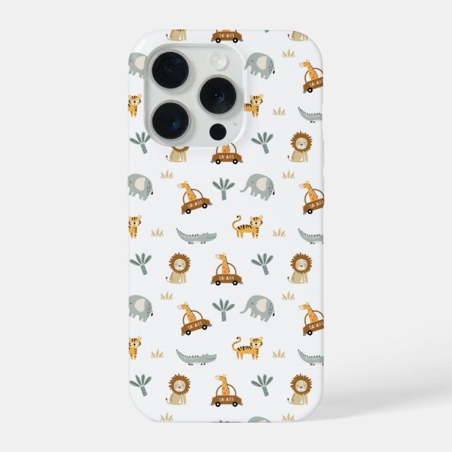 Cute Safari Animals Jungle Pattern Phone Case iPhone 15 Pro Hülle (Rückseite)