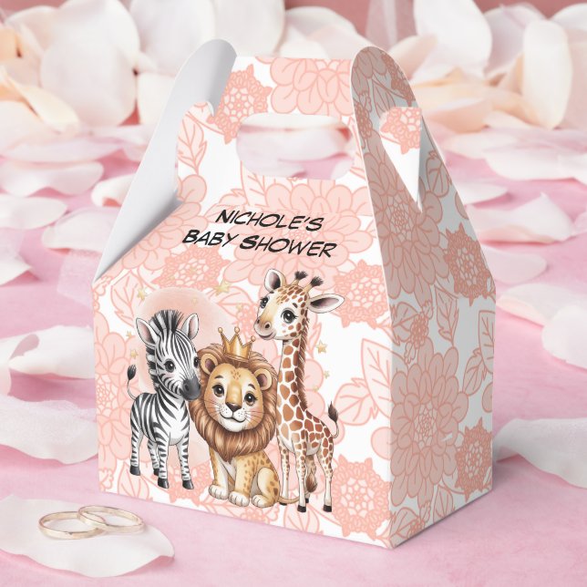 Cute Safari Animals Pink Florals Girl Baby Shower Geschenkschachtel (Hochzeit)