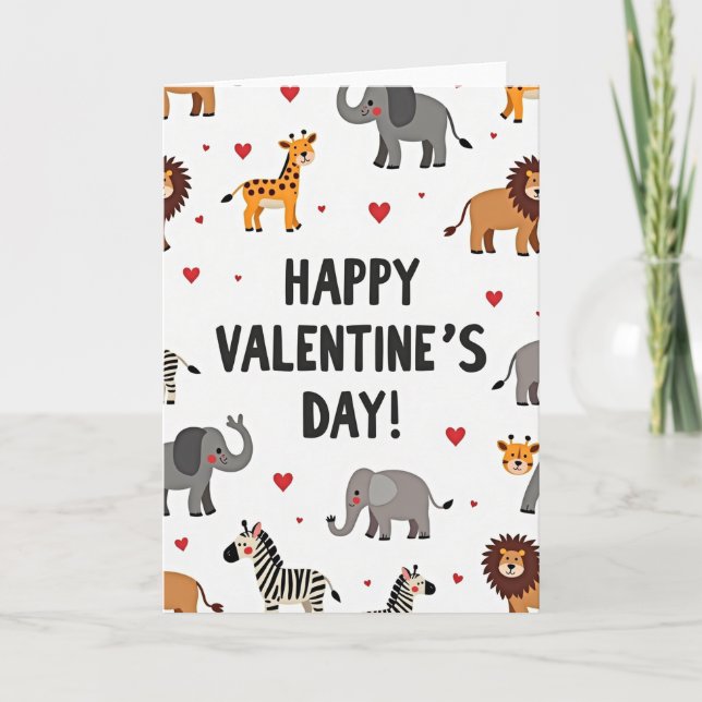 Cute Safari Animals Valentines Day Card Karte (Vorderseite)