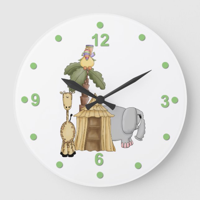 Cute Safari Animals Wall Clock Große Wanduhr (Vorderseite)