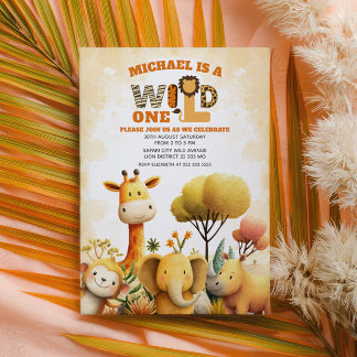 Cute Safari Animals WILD ONE ZOO 1st Birthday Einladung